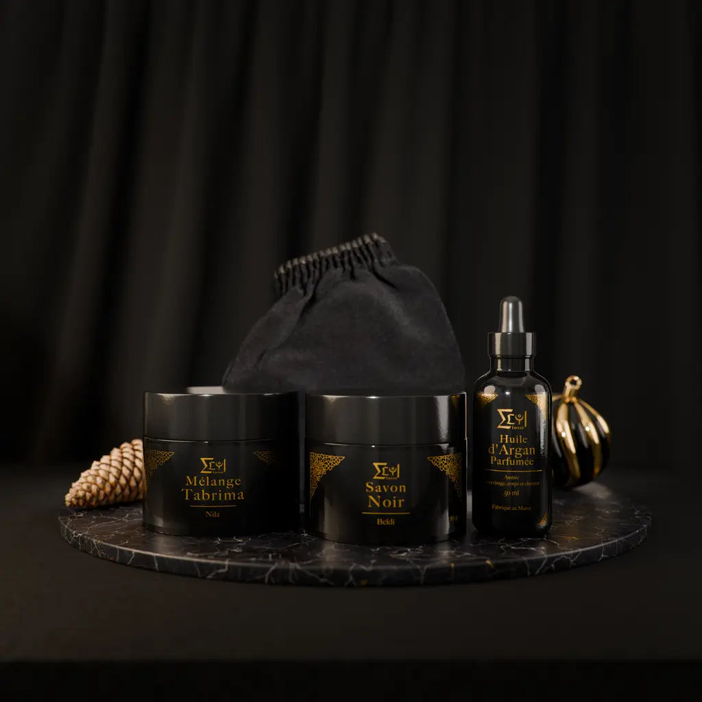 Pot mélange tabrima, pot savon noir, huile d'argan parfumée