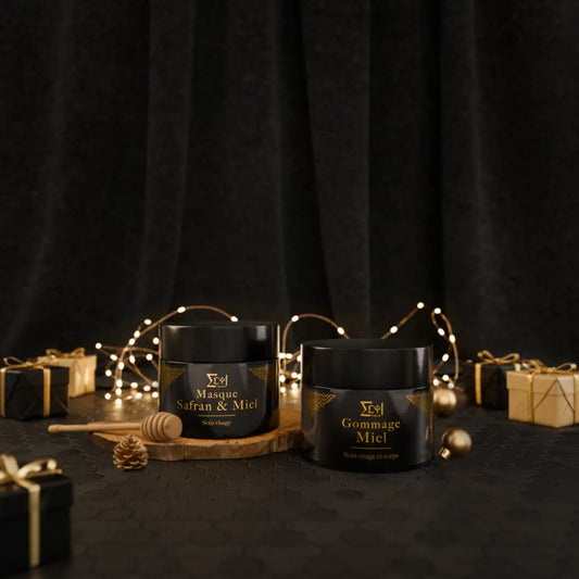 Coffret noël pot masque safran miel, pot gommage miel