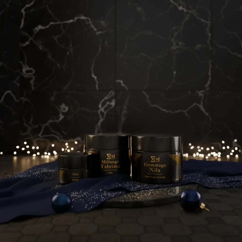 Coffret décoré noël, pot nila, pot tabrima, pot gommage nila